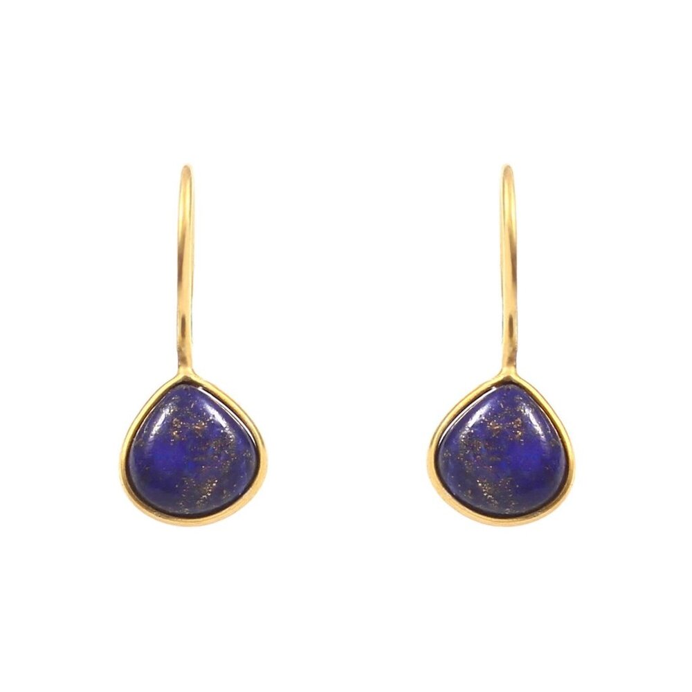 Natural Lapis Lazul Heart Earring- 18k Solid Gold Handmade Hoop Earring
